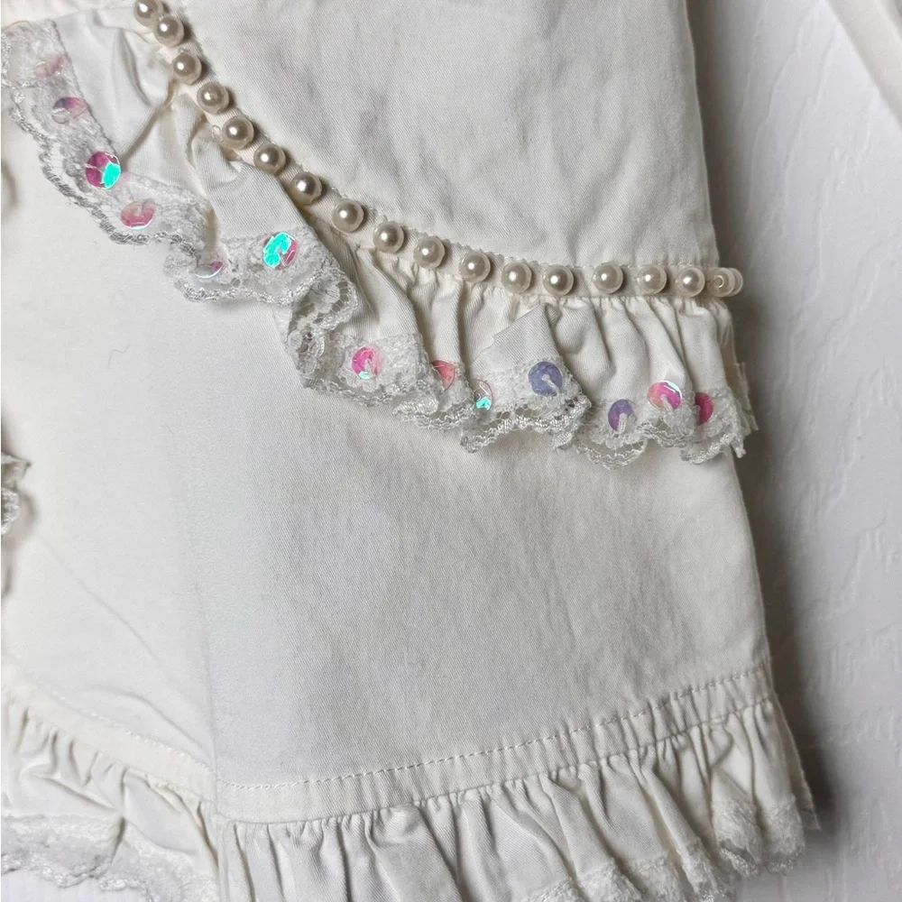 Kelly USA Vintage Ivory Pearl Trim Ruffle Blazer Cottagecore Jacket Size Medium - Picture 6 of 13